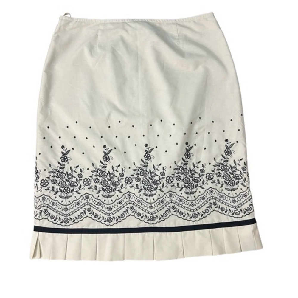 Oscar De La Renta Ivory Skirt Black Embroidery Ruffle Trim Size 12